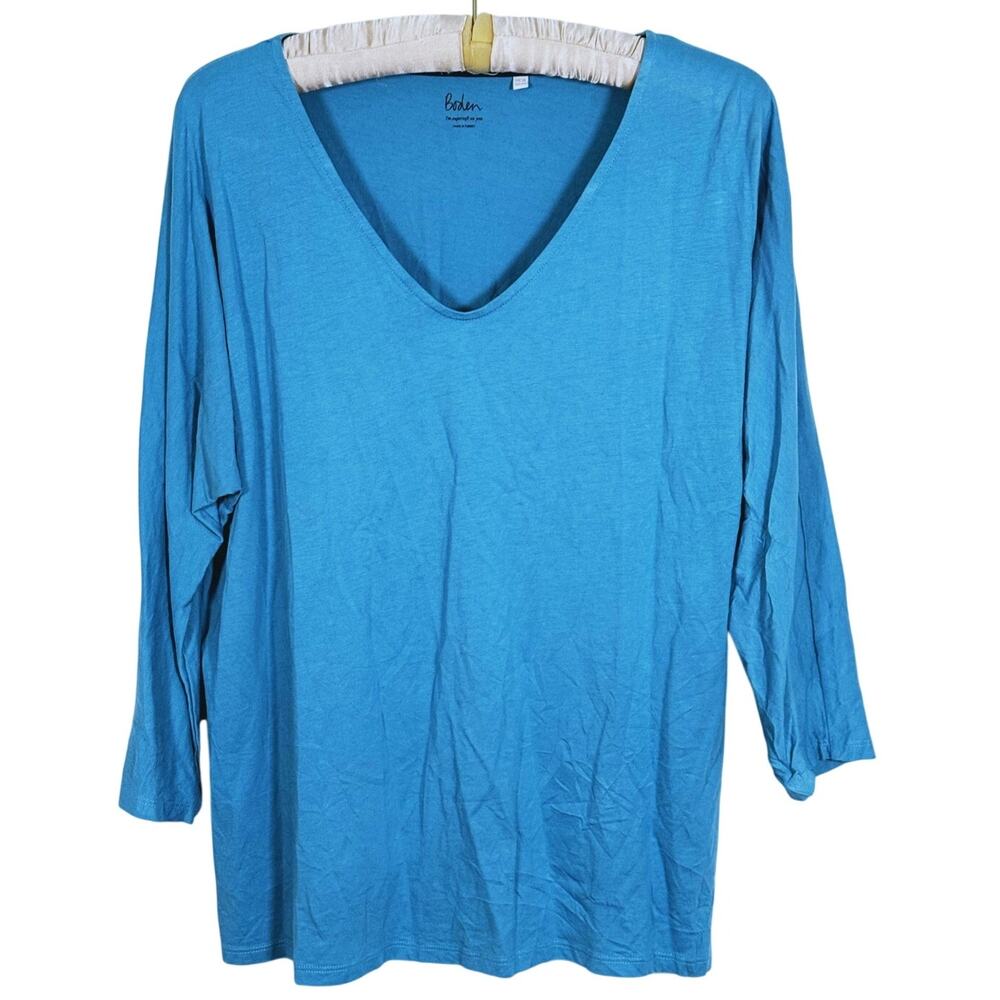 Boden V-Neck Quarter Sleeve Shirt Size 14 Blue Casual Classic Workday Layering